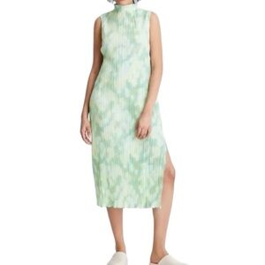 Future Collective Plisse Midi Dress Sz Extra Large Sleeveless Green White Yellow